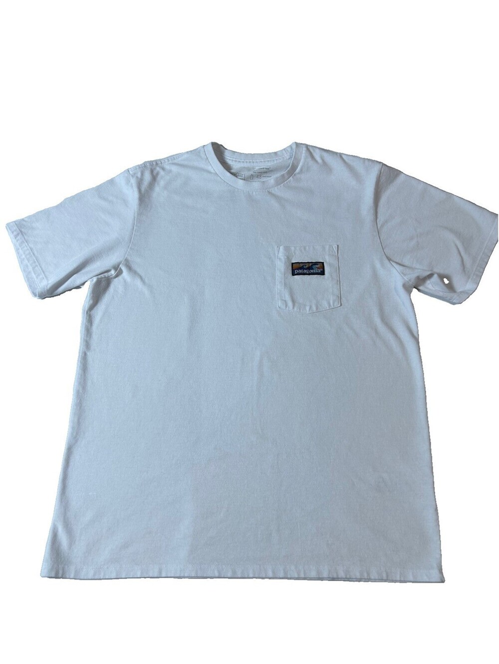 Patagonia Shirt Men Medium White Logo Responsibili-Tee Pocket Cotton Blend